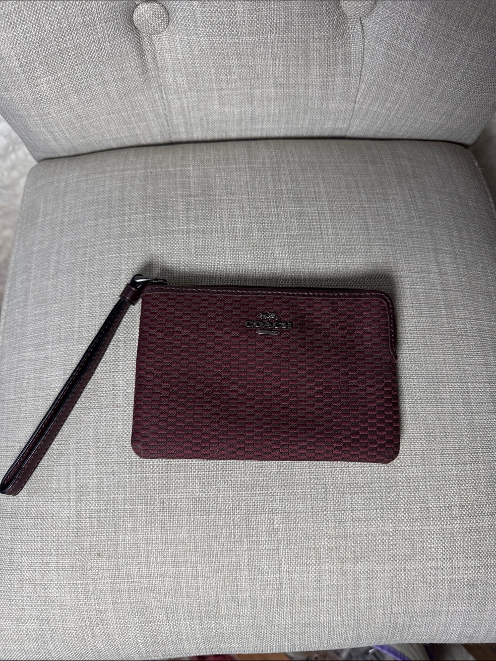 Coach Maroon Textured Wristlet with Detachable Strap
